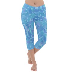 Light Blue Abstract Mosaic Art Color Lightweight Velour Capri Yoga Leggings by SpinnyChairDesigns