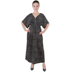 Matte Charcoal Black Color  V-neck Boho Style Maxi Dress by SpinnyChairDesigns