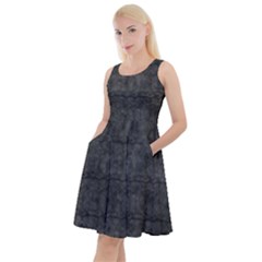 Matte Charcoal Black Color  Knee Length Skater Dress With Pockets by SpinnyChairDesigns
