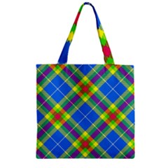 Clown Costume Plaid Striped Zipper Grocery Tote Bag by SpinnyChairDesigns