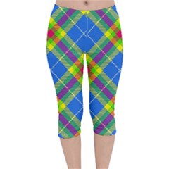 Clown Costume Plaid Striped Velvet Capri Leggings  by SpinnyChairDesigns