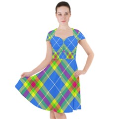 Clown Costume Plaid Striped Cap Sleeve Midi Dress by SpinnyChairDesigns