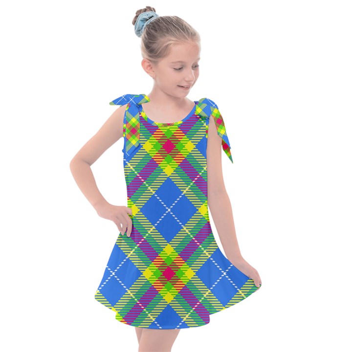 Clown Costume Plaid Striped Kids  Tie Up Tunic Dress