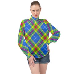 Clown Costume Plaid Striped High Neck Long Sleeve Chiffon Top by SpinnyChairDesigns