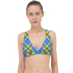 Clown Costume Plaid Striped Classic Banded Bikini Top by SpinnyChairDesigns