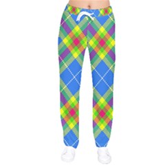 Clown Costume Plaid Striped Women Velvet Drawstring Pants by SpinnyChairDesigns