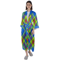 Clown Costume Plaid Striped Maxi Satin Kimono by SpinnyChairDesigns