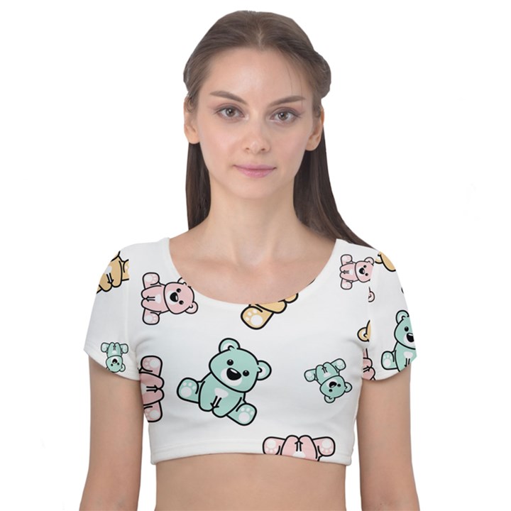 Bears Velvet Short Sleeve Crop Top 