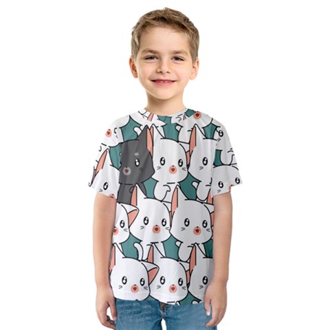 Seamless-cute-cat-pattern-vector Kids  Sport Mesh Tee by Sobalvarro