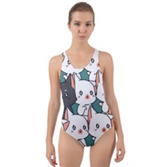 Seamless-cute-cat-pattern-vector Cut-out Back One Piece Swimsuit by Sobalvarro