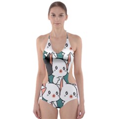 Seamless-cute-cat-pattern-vector Cut-out One Piece Swimsuit by Sobalvarro