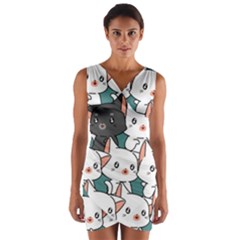 Seamless-cute-cat-pattern-vector Wrap Front Bodycon Dress by Sobalvarro