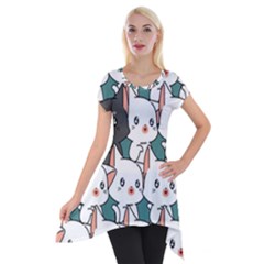 Seamless-cute-cat-pattern-vector Short Sleeve Side Drop Tunic by Sobalvarro