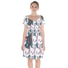 Seamless-cute-cat-pattern-vector Short Sleeve Bardot Dress by Sobalvarro