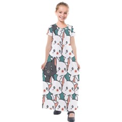 Seamless-cute-cat-pattern-vector Kids  Short Sleeve Maxi Dress by Sobalvarro