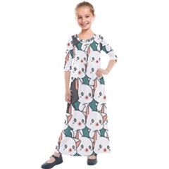 Seamless-cute-cat-pattern-vector Kids  Quarter Sleeve Maxi Dress by Sobalvarro