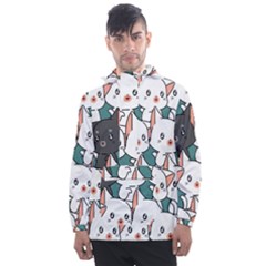 Seamless-cute-cat-pattern-vector Men s Front Pocket Pullover Windbreaker by Sobalvarro