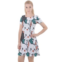 Seamless-cute-cat-pattern-vector Cap Sleeve Velour Dress  by Sobalvarro