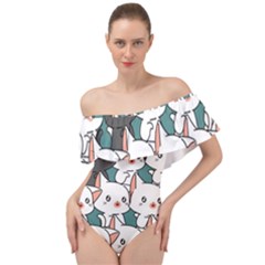 Seamless-cute-cat-pattern-vector Off Shoulder Velour Bodysuit  by Sobalvarro