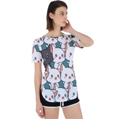 Seamless-cute-cat-pattern-vector Perpetual Short Sleeve T-shirt by Sobalvarro