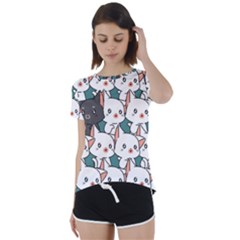 Seamless-cute-cat-pattern-vector Short Sleeve Foldover Tee by Sobalvarro