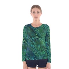 Emerald Green Blue Marbled Color Women s Long Sleeve Tee