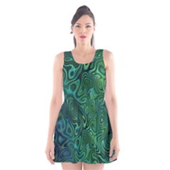 Emerald Green Blue Marbled Color Scoop Neck Skater Dress by SpinnyChairDesigns