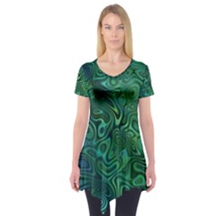 Emerald Green Blue Marbled Color Short Sleeve Tunic 