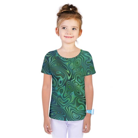 Emerald Green Blue Marbled Color Kids  One Piece Tee by SpinnyChairDesigns