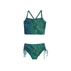 Emerald Green Blue Marbled Color Girls  Tankini Swimsuit by SpinnyChairDesigns