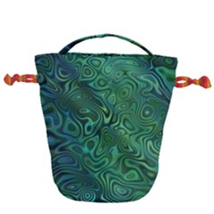 Emerald Green Blue Marbled Color Drawstring Bucket Bag