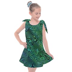 Emerald Green Blue Marbled Color Kids  Tie Up Tunic Dress by SpinnyChairDesigns