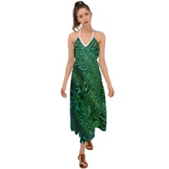 Emerald Green Blue Marbled Color Halter Tie Back Dress  by SpinnyChairDesigns