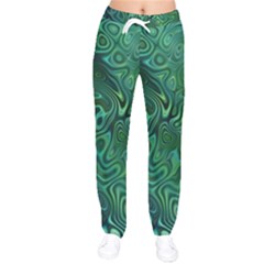 Emerald Green Blue Marbled Color Women velvet Drawstring Pants