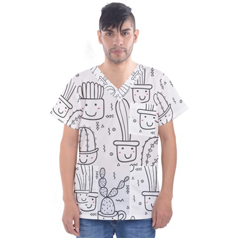 Cactus Men s V-neck Scrub Top by Sobalvarro