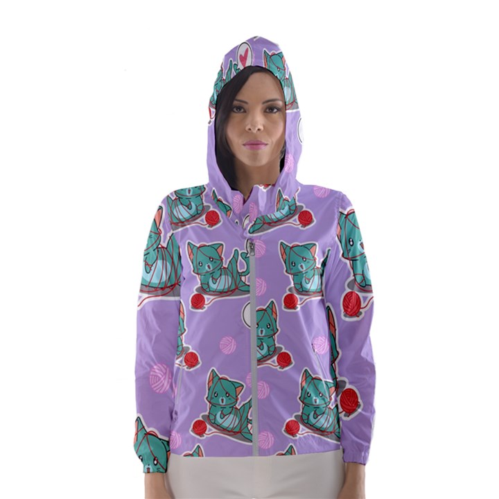 Playing cats Women s Hooded Windbreaker