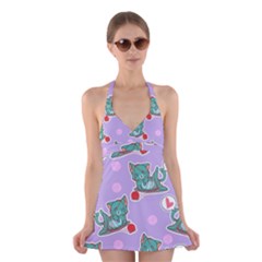 Playing cats Halter Dress Swimsuit 