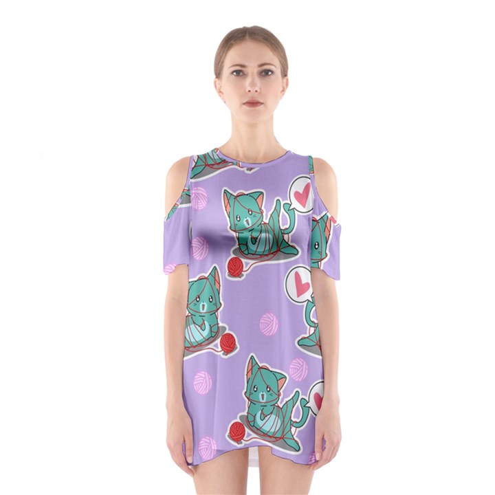 Playing cats Shoulder Cutout One Piece Dress