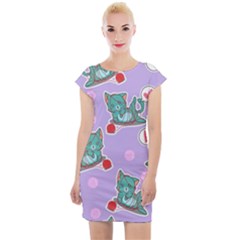 Playing cats Cap Sleeve Bodycon Dress