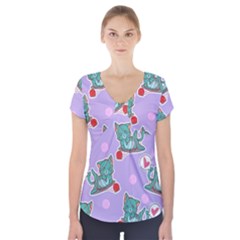 Playing Cats Short Sleeve Front Detail Top by Sobalvarro