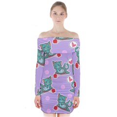 Playing cats Long Sleeve Off Shoulder Dress