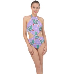 Playing cats Halter Side Cut Swimsuit
