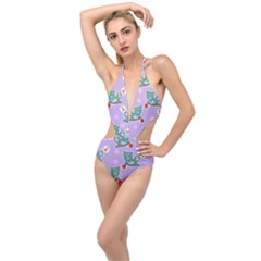 Playing cats Plunging Cut Out Swimsuit