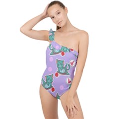 Playing cats Frilly One Shoulder Swimsuit