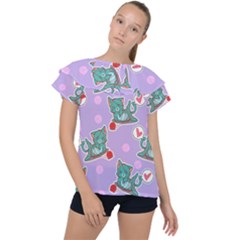 Playing cats Ruffle Collar Chiffon Blouse