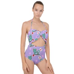 Playing cats Scallop Top Cut Out Swimsuit