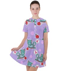 Playing cats Short Sleeve Shoulder Cut Out Dress 