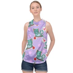 Playing Cats High Neck Satin Top by Sobalvarro