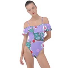 Playing cats Frill Detail One Piece Swimsuit