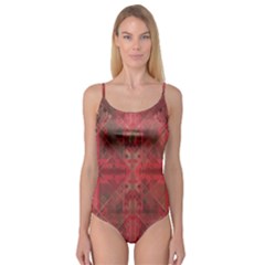 Indian Red Color Geometric Diamonds Camisole Leotard  by SpinnyChairDesigns